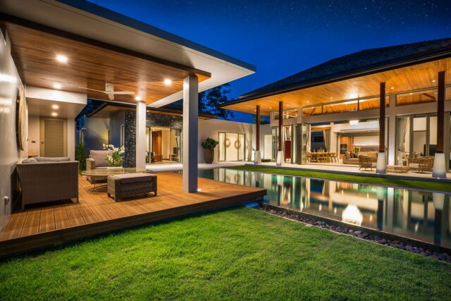 Interior and exterior design of pool villa with swimming pool of the house or home building
